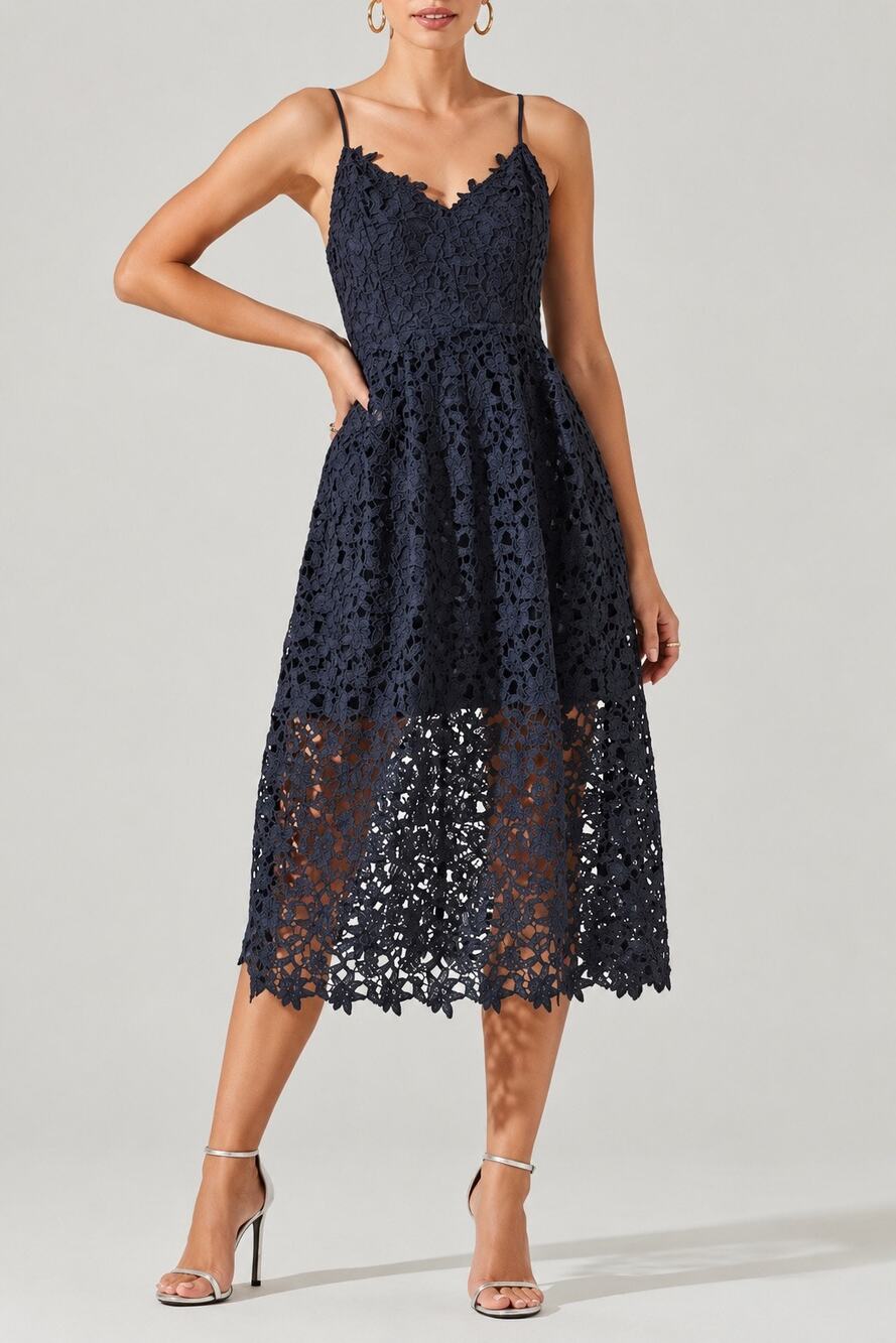 ASTR The Label Women’s Lace A-Line Midi Dress Navy Small